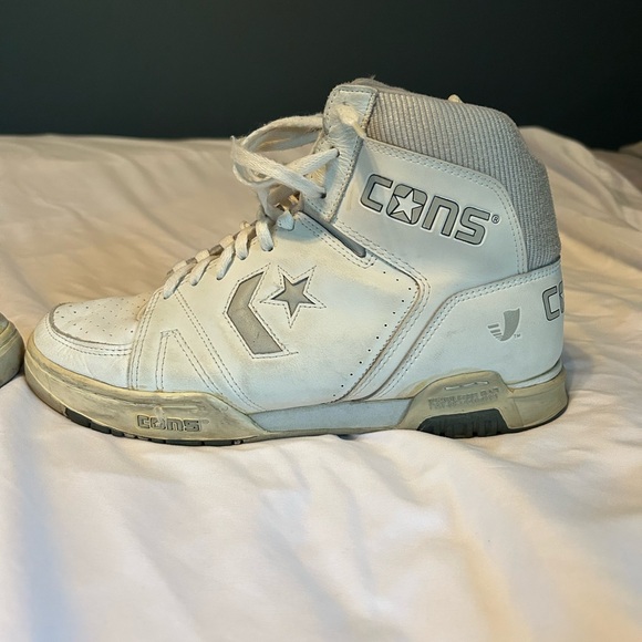 1980’s Converse CONS Vintage White & Grey High Top Leather Basketball Shoes 8.5 - Picture 3 of 16